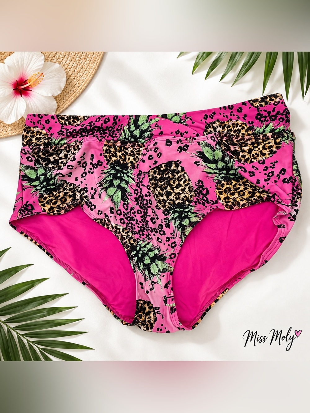 Torrid Size 1 Pink Leopard Pineapple High Waist Swim Bottom
